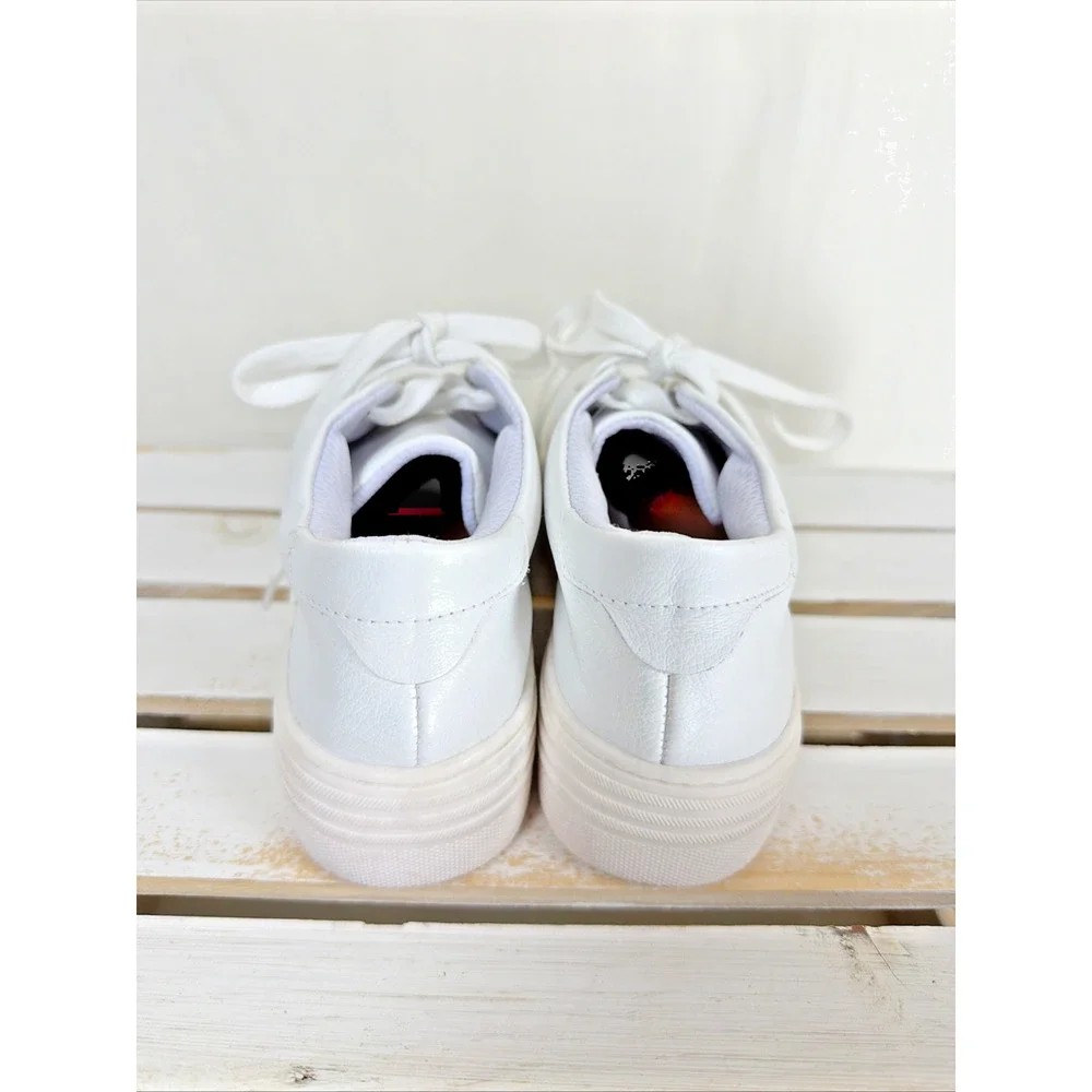 NWT Chelsea Crew White Lace Up Platform Leather Sneaker #1054 Size EU 36